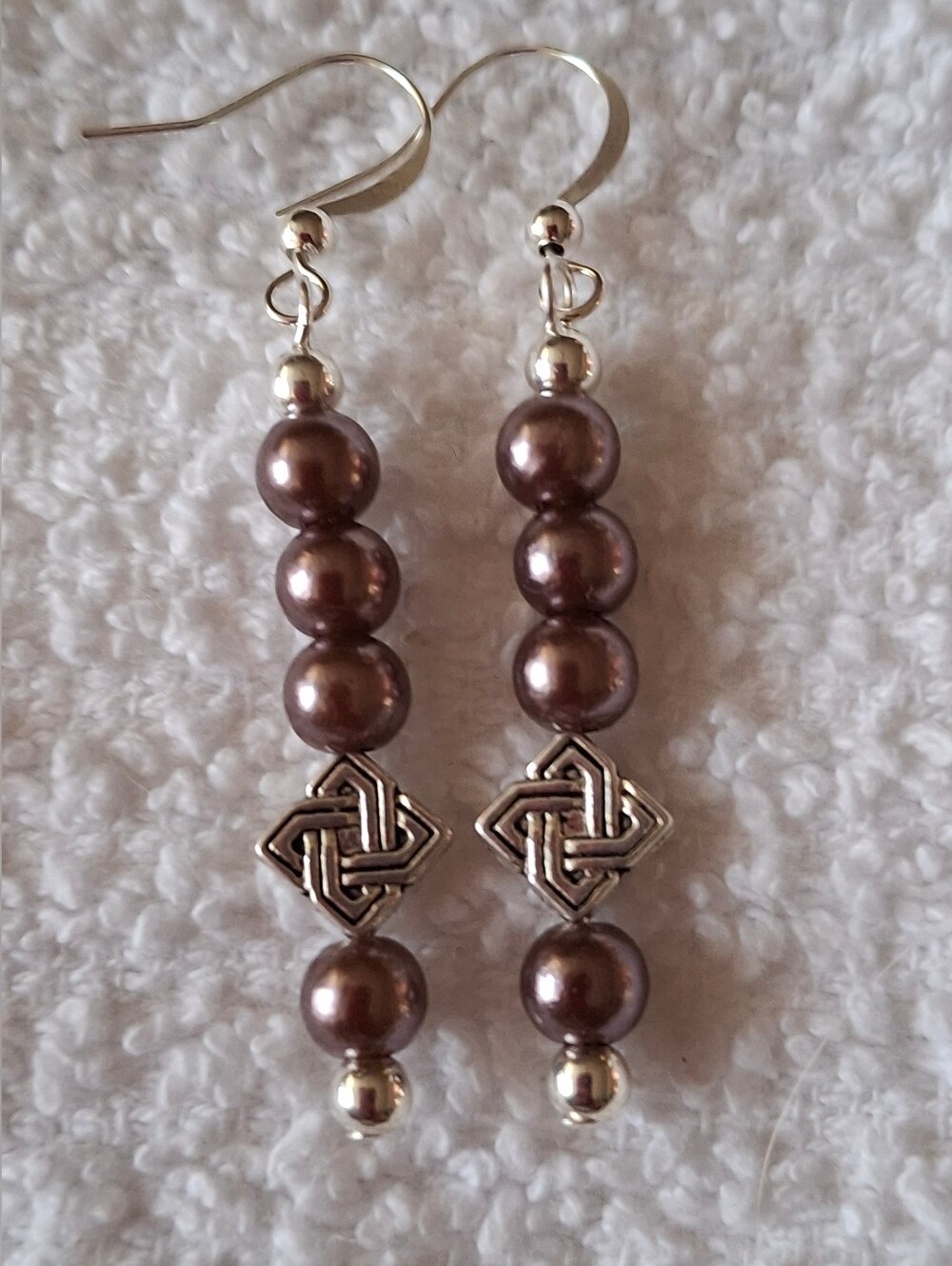 Lavender Beaded Dangle Earrings with Celtic Knot Accent